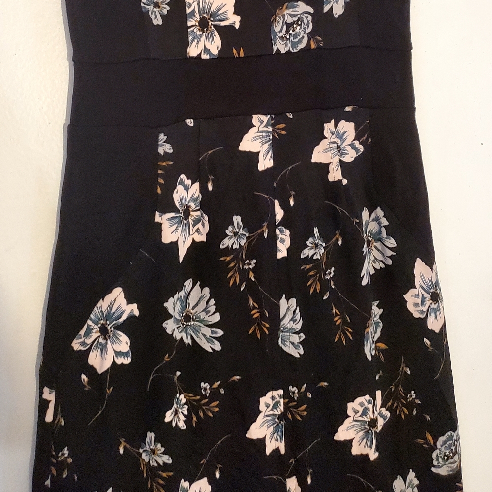 French Connection Zipper Floral Mini Dress Black Slimming Panels Size 6 Women - Picture 11 of 14